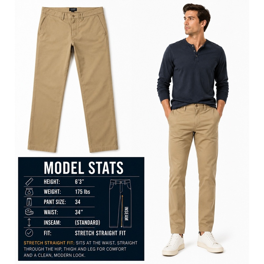 J.Crew 484 Slim Fit Stretch Tech Chinos Khaki Mens 34x34 Re-Imagined Tech Pants